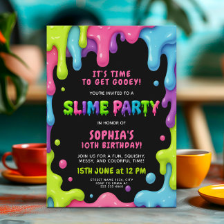 Farbenfrohe Slime Party Geburtstag für Kinder Einladung