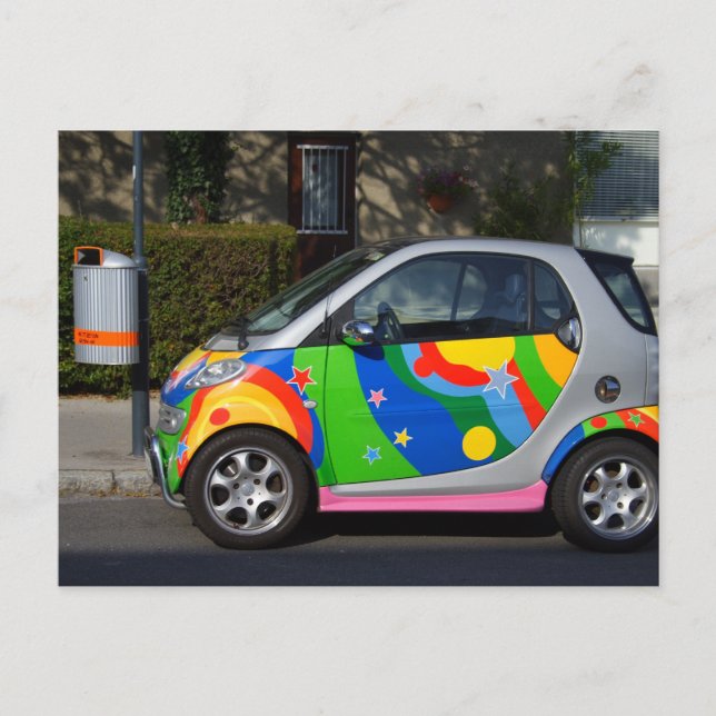 Farbenfrohe Smart Car Postkarte (Vorderseite)