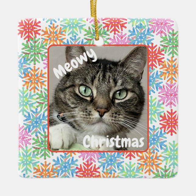 Farbenfrohe Snowflake Cat Picture Ornament (Vorderseite)