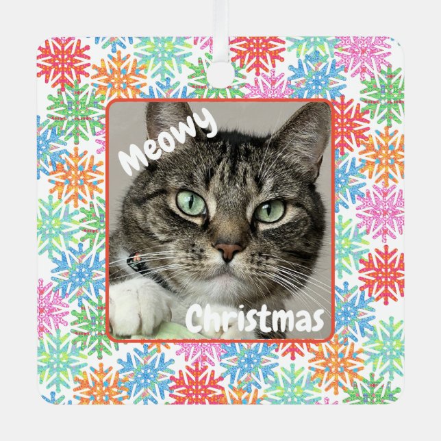 Farbenfrohe Snowflake Cat Picture Ornament (Vorderseite)