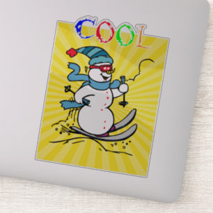 Farbenfrohe Snowman Skiing niedlicher Schneemann Aufkleber