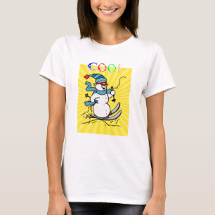Farbenfrohe Snowman Skiing   niedlicher Schneemann T-Shirt