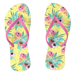 Farbenfrohe Sommer-Blume, gelbe Flip Flops