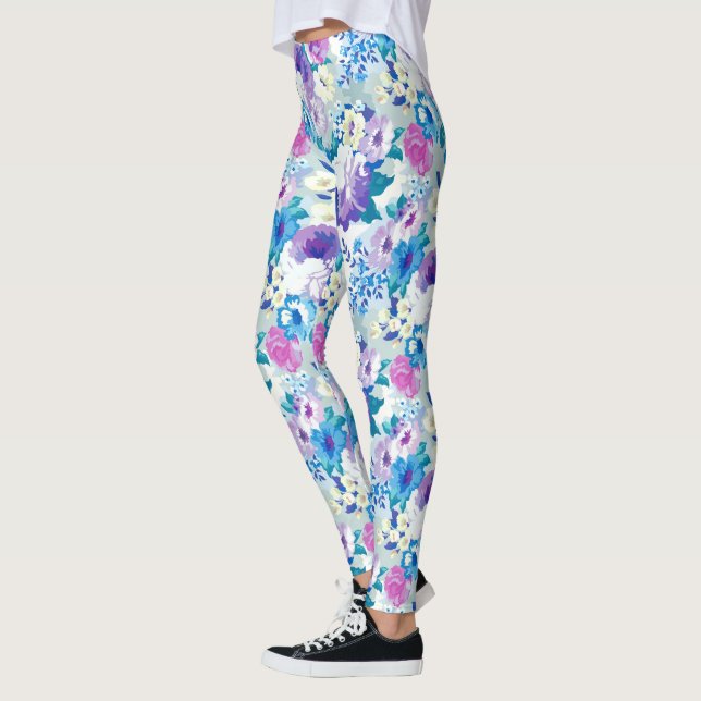 Farbenfrohe Sommer-Blume Muster Leggings (Links)