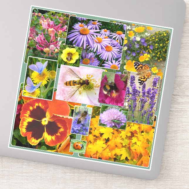 Farbenfrohe Sommer-Blume und Insekten-Collage Aufkleber (Detail)