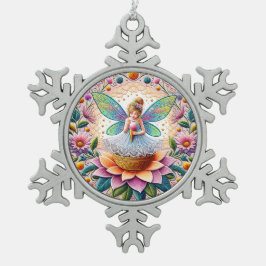 Farbenfrohe Sommer Fee Zwei Illustration Schneeflocken Zinn-Ornament