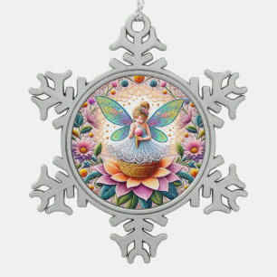 Farbenfrohe Sommer Fee Zwei Illustration Schneeflocken Zinn-Ornament