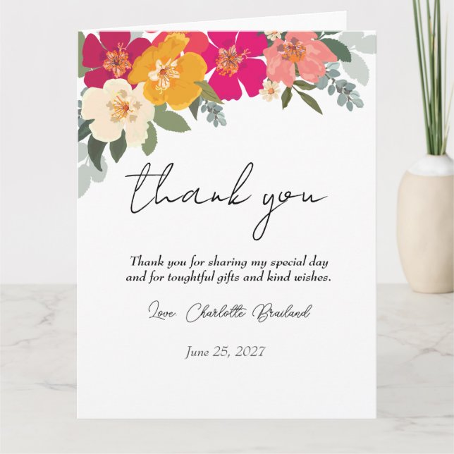 Farbenfrohe Sommer Floral Brautparty Vielen Dank Dankeskarte (Vorderseite)