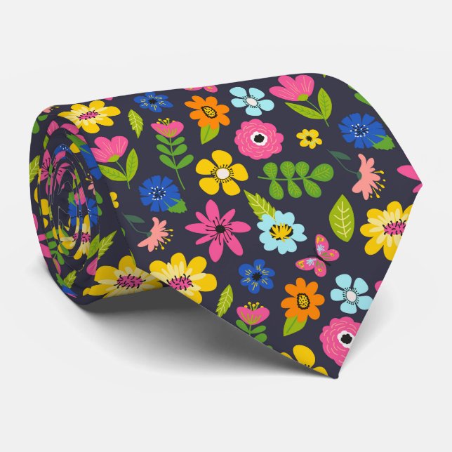 Farbenfrohe Sommer Floral Neck Tie Krawatte (Gerollt)