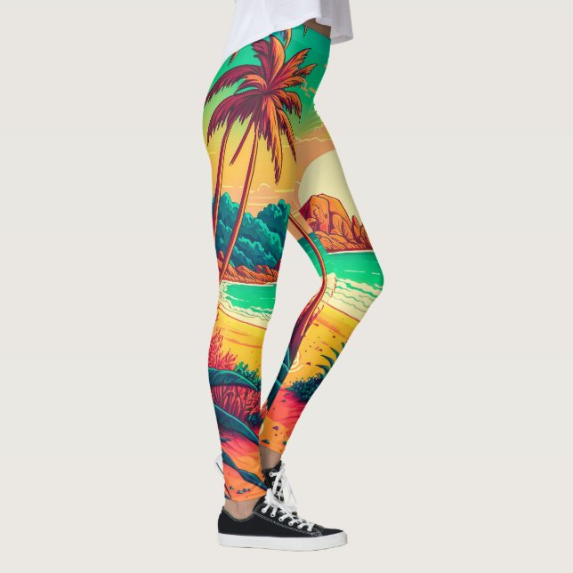 Farbenfrohe Sommer Tropical Beach Landschaftsbild  Leggings (Rechts)