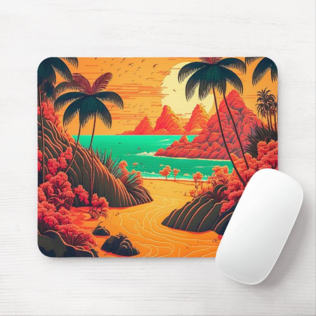 Farbenfrohe Sommer Tropical Beach Landschaftsbild  Mousepad (Mit Mouse)