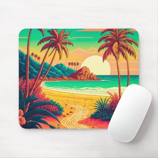 Farbenfrohe Sommer Tropical Beach Landschaftsbild  Mousepad (Mit Mouse)