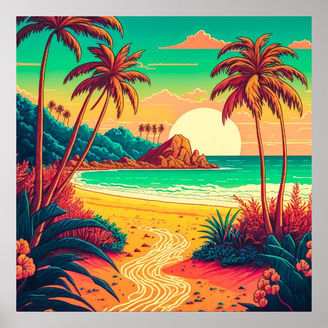 Farbenfrohe Sommer Tropical Beach Landschaftsbild  Poster (Vorne)