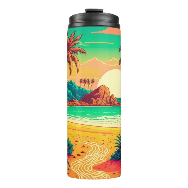 Farbenfrohe Sommer Tropical Beach Landschaftsbild  Thermosbecher (Vorderseite)