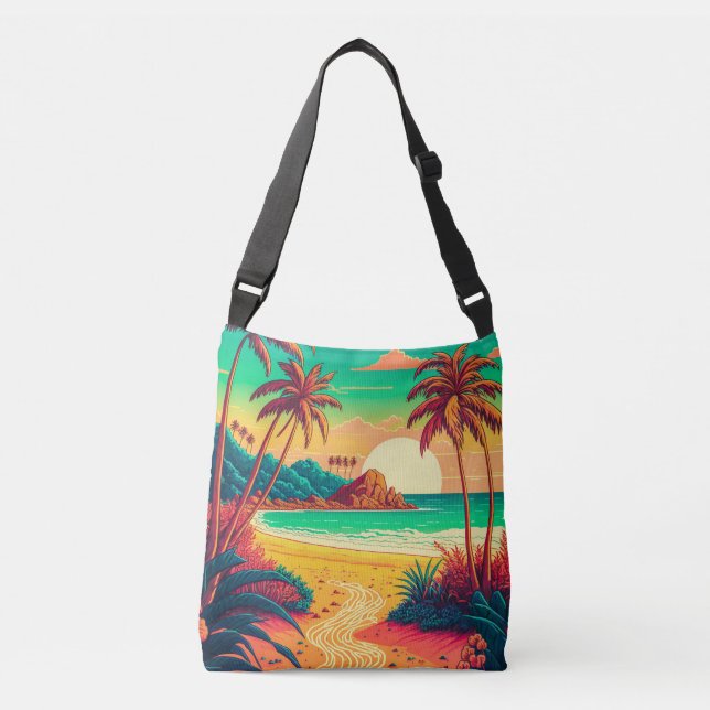 Farbenfrohe Sommer Tropical Beach Landschaftsbild  Tragetaschen Mit Langen Trägern (Vorderseite)