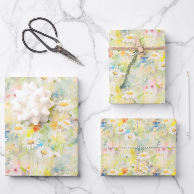 Farbenfrohe Sommer-Wiese-Wildblumen Geschenkpapier Set (Vorderseite)