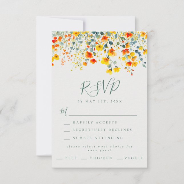 Farbenfrohe Sommerblumenhochzeit RSVP Karte (Vorderseite)
