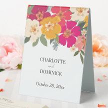 Farbenfrohe Sommerblumenkolonne Name Hochzeit