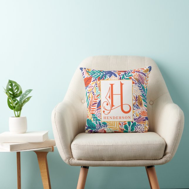 Farbenfrohe Sommerblumenmuster Monogram H Kissen (Stuhl )