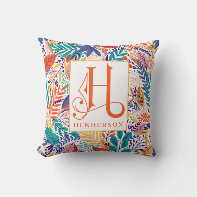 Farbenfrohe Sommerblumenmuster Monogram H Kissen (Vorderseite)