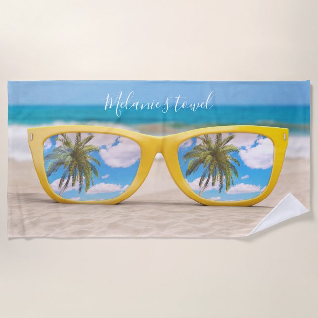 Farbenfrohe Sommerbrille Custom Beach Handtuch (Vorderseite)