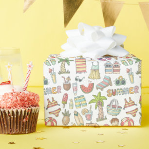 Farbenfrohe Sommerdoodles Geschenkpapier