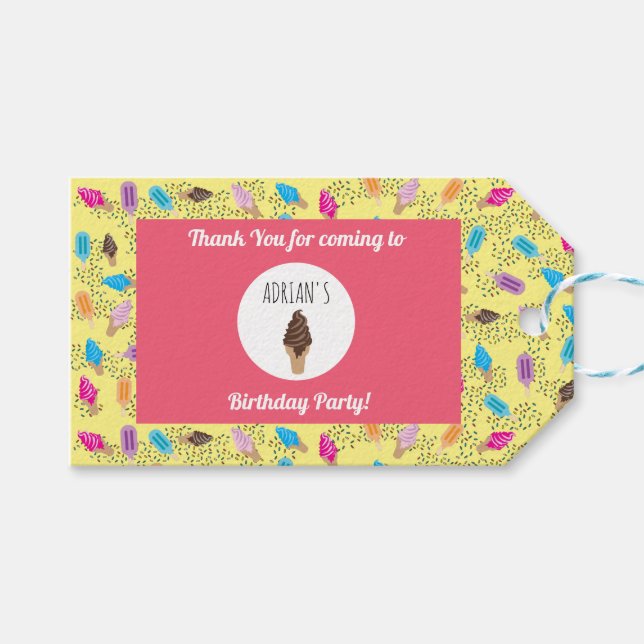Farbenfrohe Sommereis Pop Birthday Party Geschenkanhänger (Vorderseite (Horizontal))