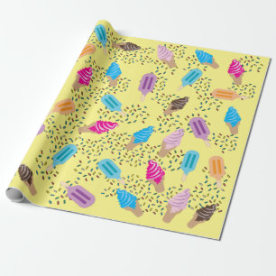 Farbenfrohe Sommereisenzüge Creme Muster Geschenkpapier