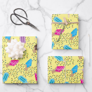 Farbenfrohe Sommereisenzüge Creme Muster Geschenkpapier Set