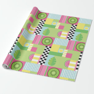 Farbenfrohe Sommerfrüchte Rosa-Gelb-Mosaik Geschenkpapier