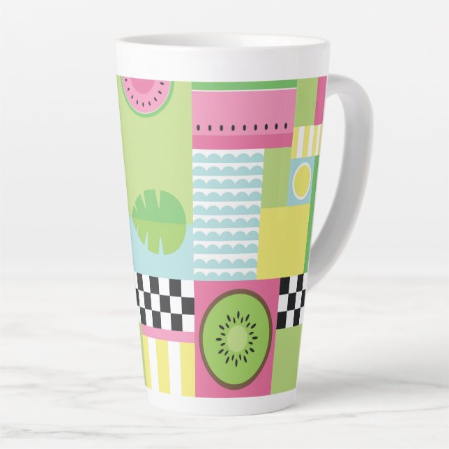 Farbenfrohe Sommerfrüchte Rosa-Gelb-Mosaik Milchtasse (Rechte Ecke)