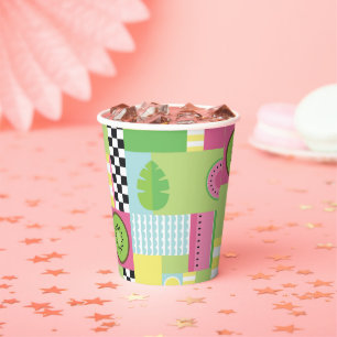 Farbenfrohe Sommerfrüchte Rosa-Gelb-Mosaik Pappbecher