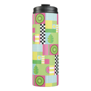 Farbenfrohe Sommerfrüchte Rosa-Gelb-Mosaik Thermosbecher