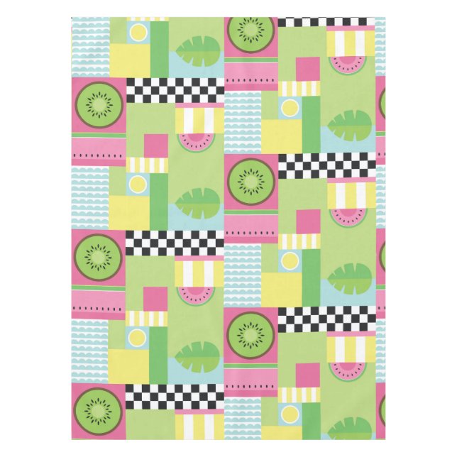 Farbenfrohe Sommerfrüchte Rosa-Gelb-Mosaik Tischdecke (Vorderseite)