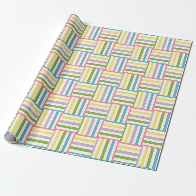 Farbenfrohe, sommergestreifte Blockmuster Geschenkpapier (Ungerollt)
