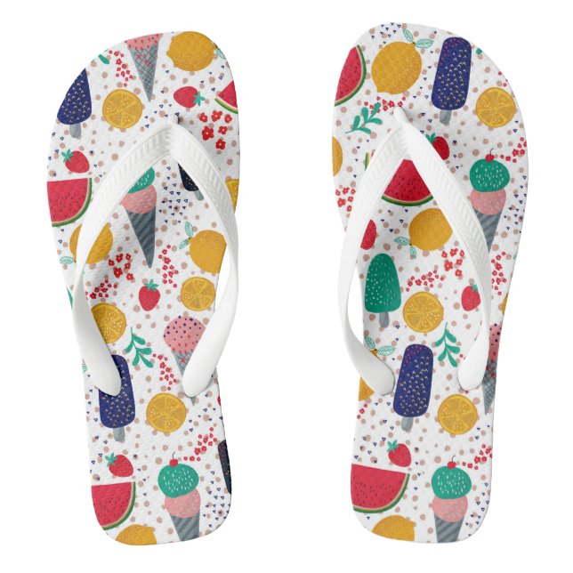 Farbenfrohe Sommerküche und tropische Blume Flip Flops (Fußbett)