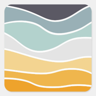 Farbenfrohe sommerliche Retrowellen Quadratischer Aufkleber