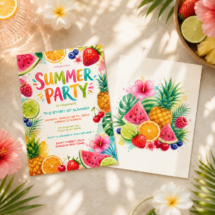 Farbenfrohe Sommerparty Tropischer Fruchtspaß Einladung