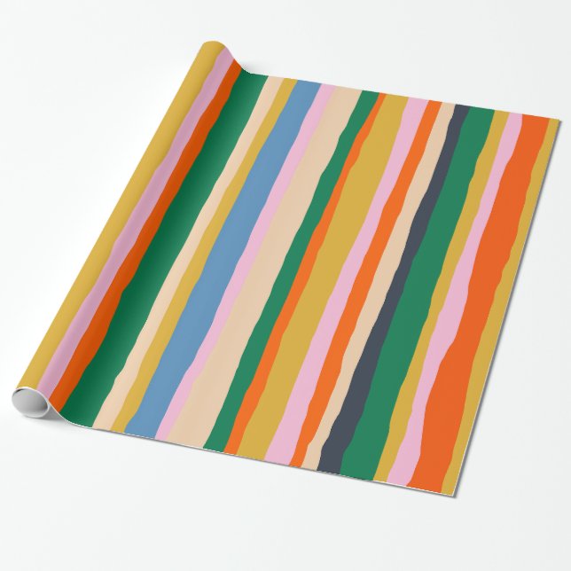 Farbenfrohe Sommerstreifen bemalt Muster Geschenkpapier (Ungerollt)