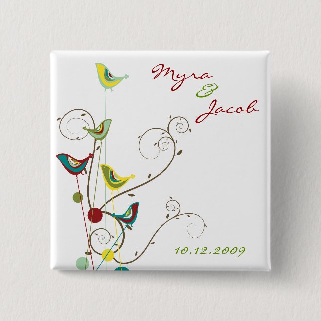 Farbenfrohe Sommervogel- und Wirbel-Hochzeitsschal Button (Vorderseite)