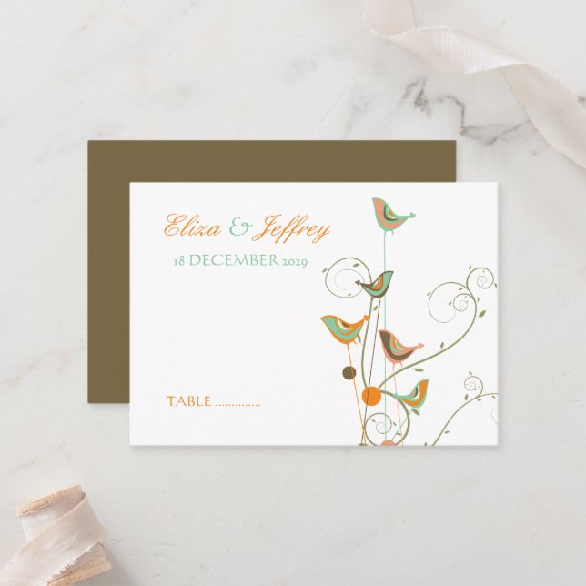 Farbenfrohe Sommervögel & Wirbel Whimsikale Hochze Platzkarte (Vorderseite/Rückseite Beispiel)