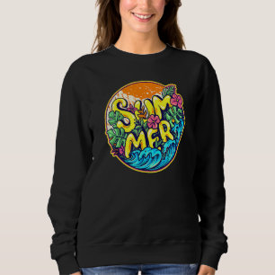 Farbenfrohe Sommerwellen Hibiskus Blume und Banane Sweatshirt