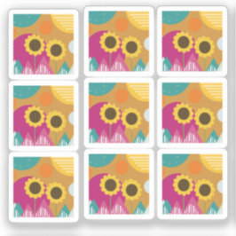 Farbenfrohe Sonnenblume Botanisches Blumenmuster Aufkleber