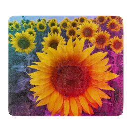 Farbenfrohe Sonnenblumen Foto Rustikales Land Blum Schneidebrett