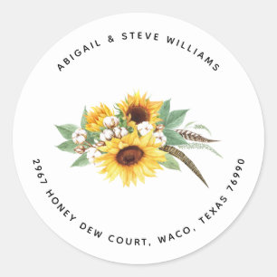 Farbenfrohe Sonnenblumen und Rücksendeadresse aus Runder Aufkleber