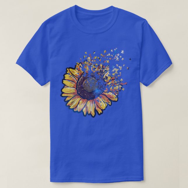 Farbenfrohe Sonnenblumenblätter blühen Sonnenblume T-Shirt (Design vorne)