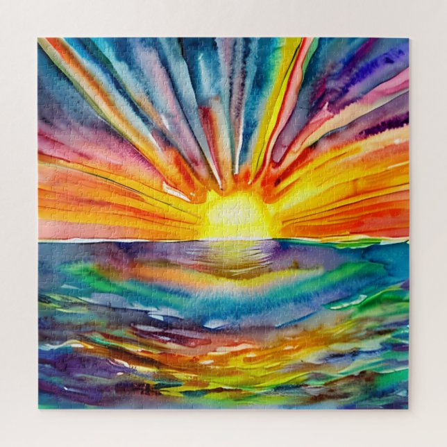 Farbenfrohe Sonnenstrahlen über dem Wasser Reflekt Puzzle (Vertikal)