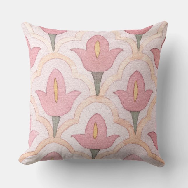 Farbenfrohe spanische Fliesen Wasserfarben Blumend Kissen (Vorderseite)