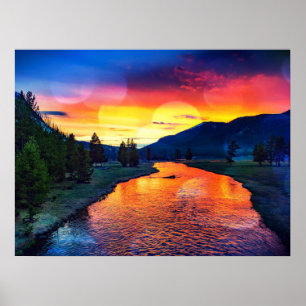 Farbenfrohe Sparkling Yellowstone River Landschaft Poster