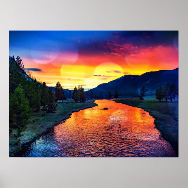 Farbenfrohe Sparkling Yellowstone River Landschaft Poster (Vorne)